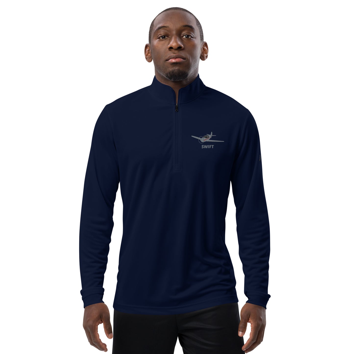 SWIFT Polished Grey- Red Embroidered ECO Sustainable UPF 50+ Quarter zip pullover - Recycled Polyester.