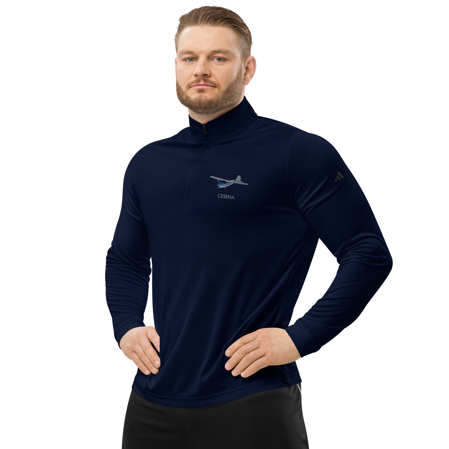 CESSNA 170 Polished grey - Blue Embroidered ECO Sustainable UPF 50+ Quarter zip pullover - Recycled Polyester