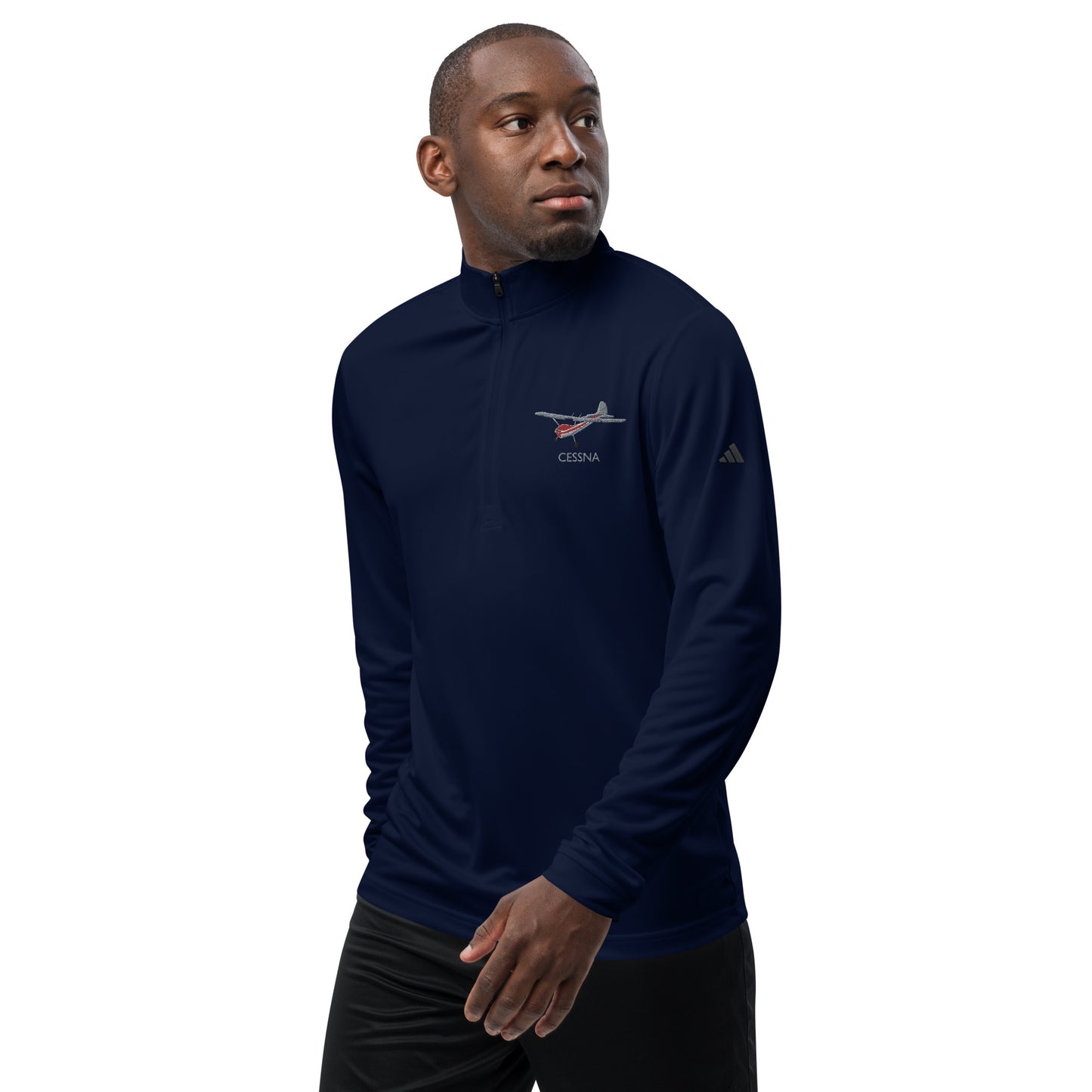 CESSNA 170 Polished grey - Red Embroidered ECO Sustainable UPF 50+ Quarter zip pullover - Recycled Polyester.