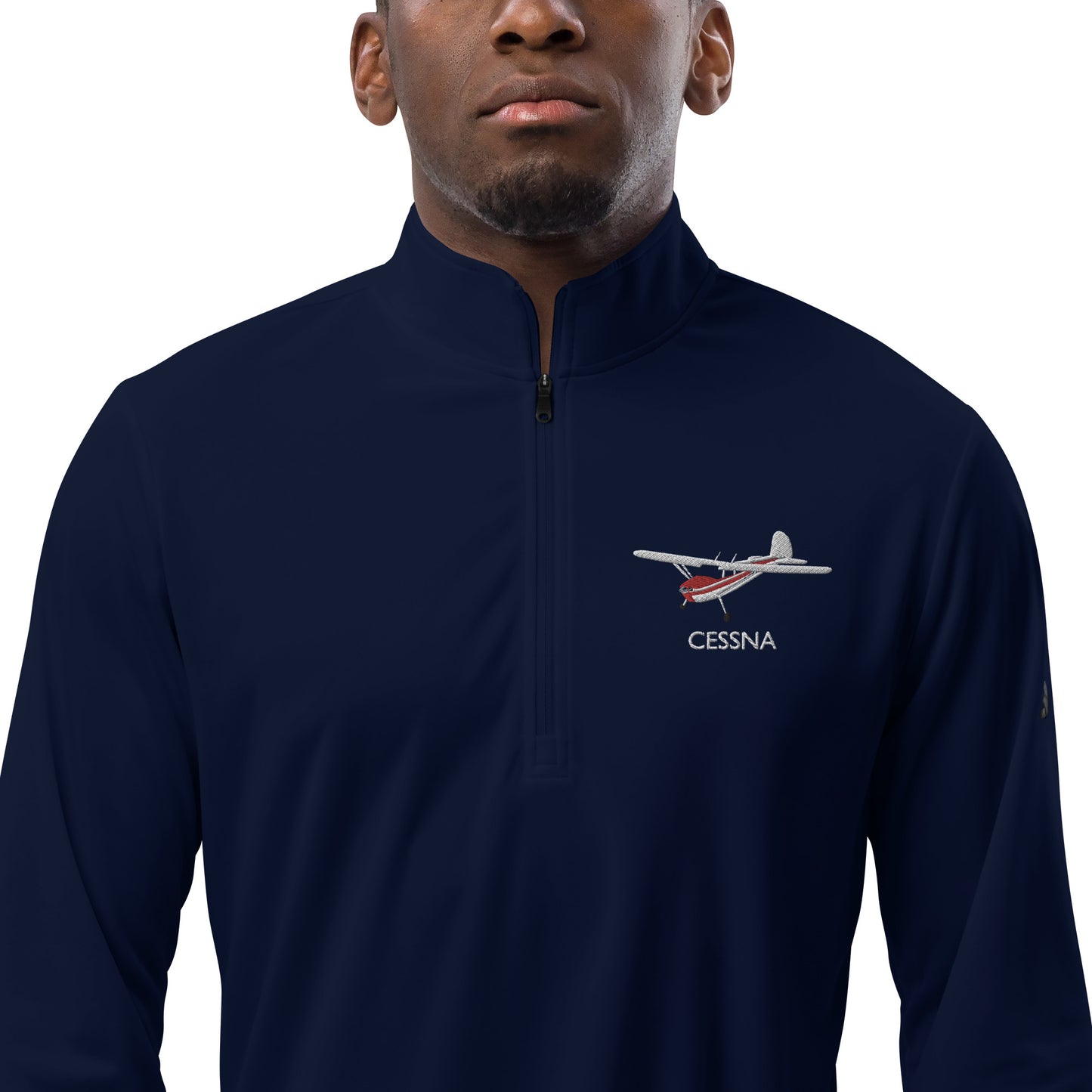 CESSNA 140 White - Red Embroidered ECO Sustainable UPF 50+ Quarter zip pullover - Recycled Polyester