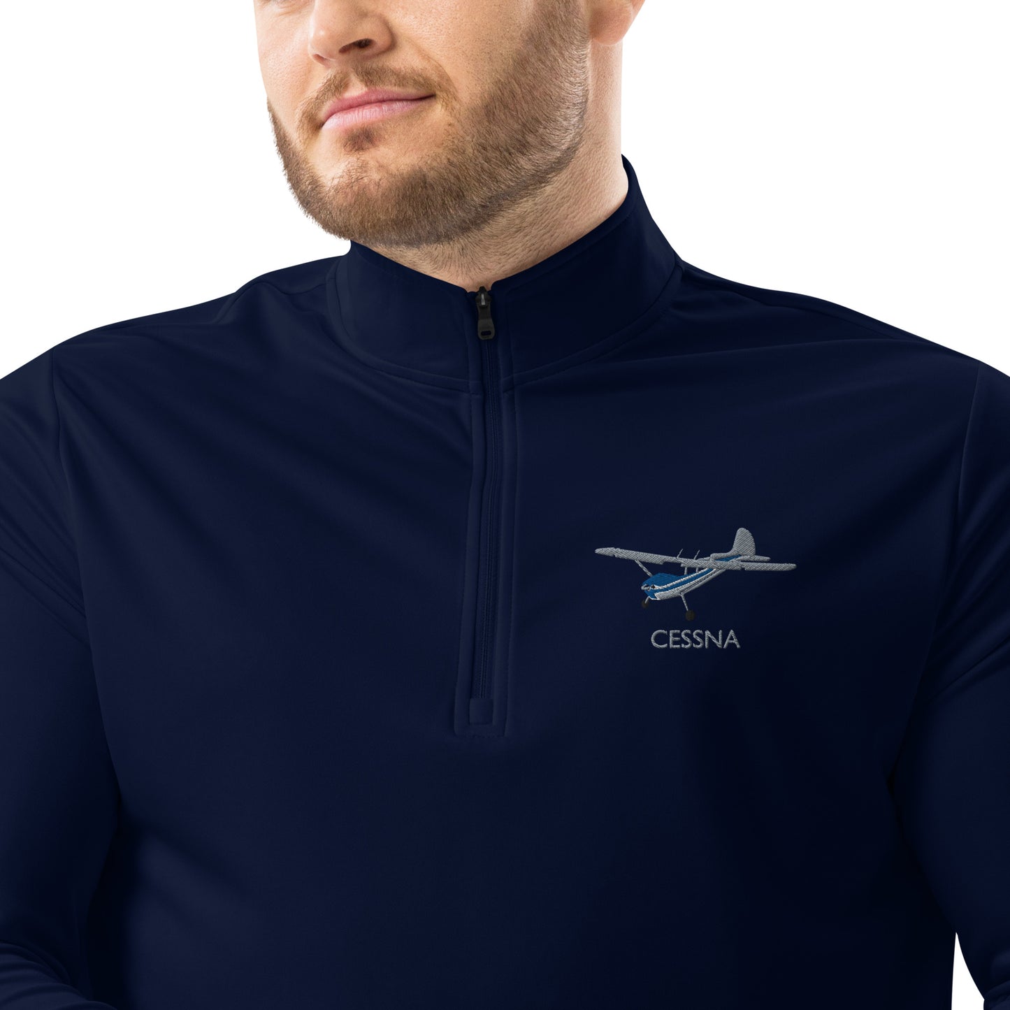 CESSNA 170 Polished grey - Blue Embroidered ECO Sustainable UPF 50+ Quarter zip pullover - Recycled Polyester