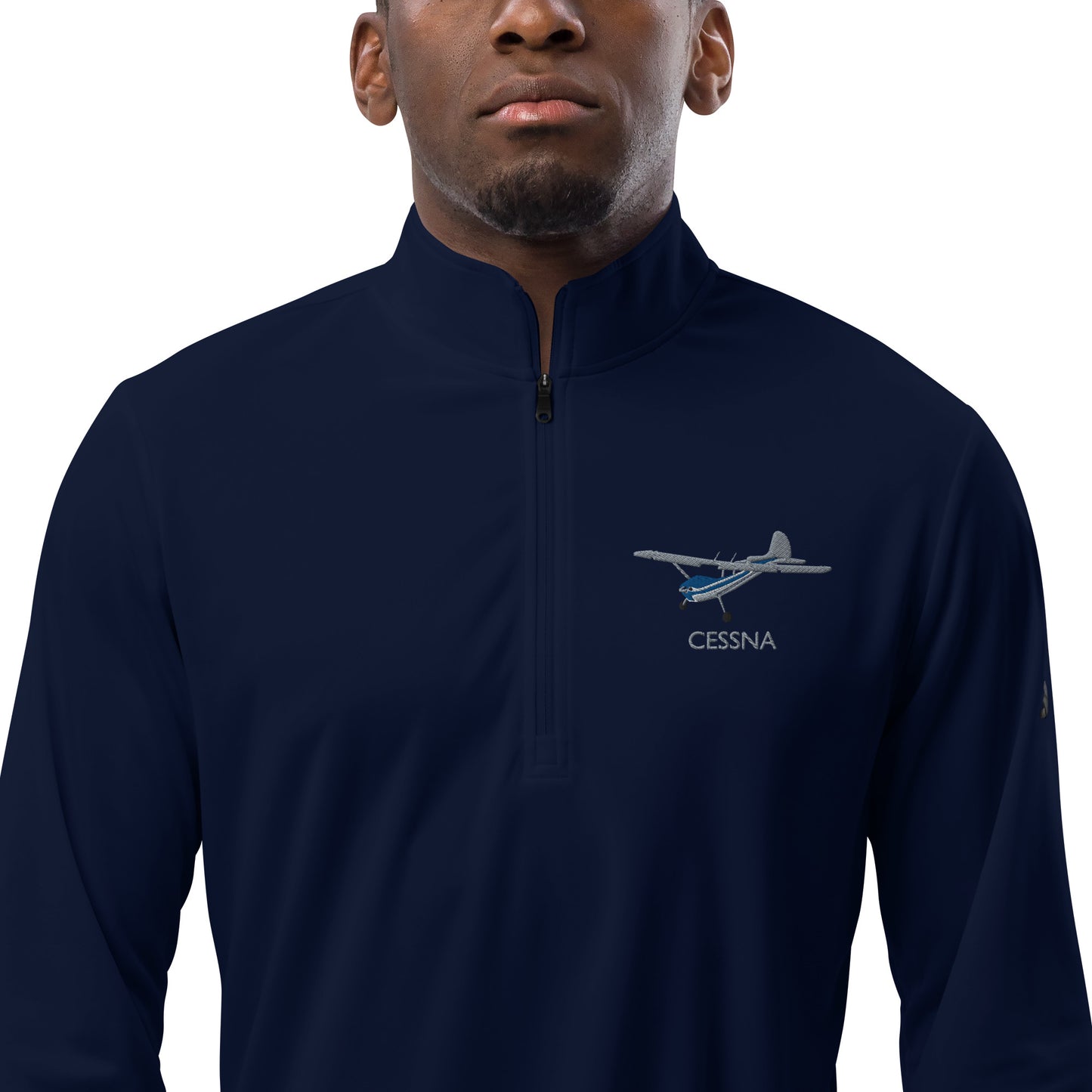 CESSNA 170 Polished grey - Blue Embroidered ECO Sustainable UPF 50+ Quarter zip pullover - Recycled Polyester