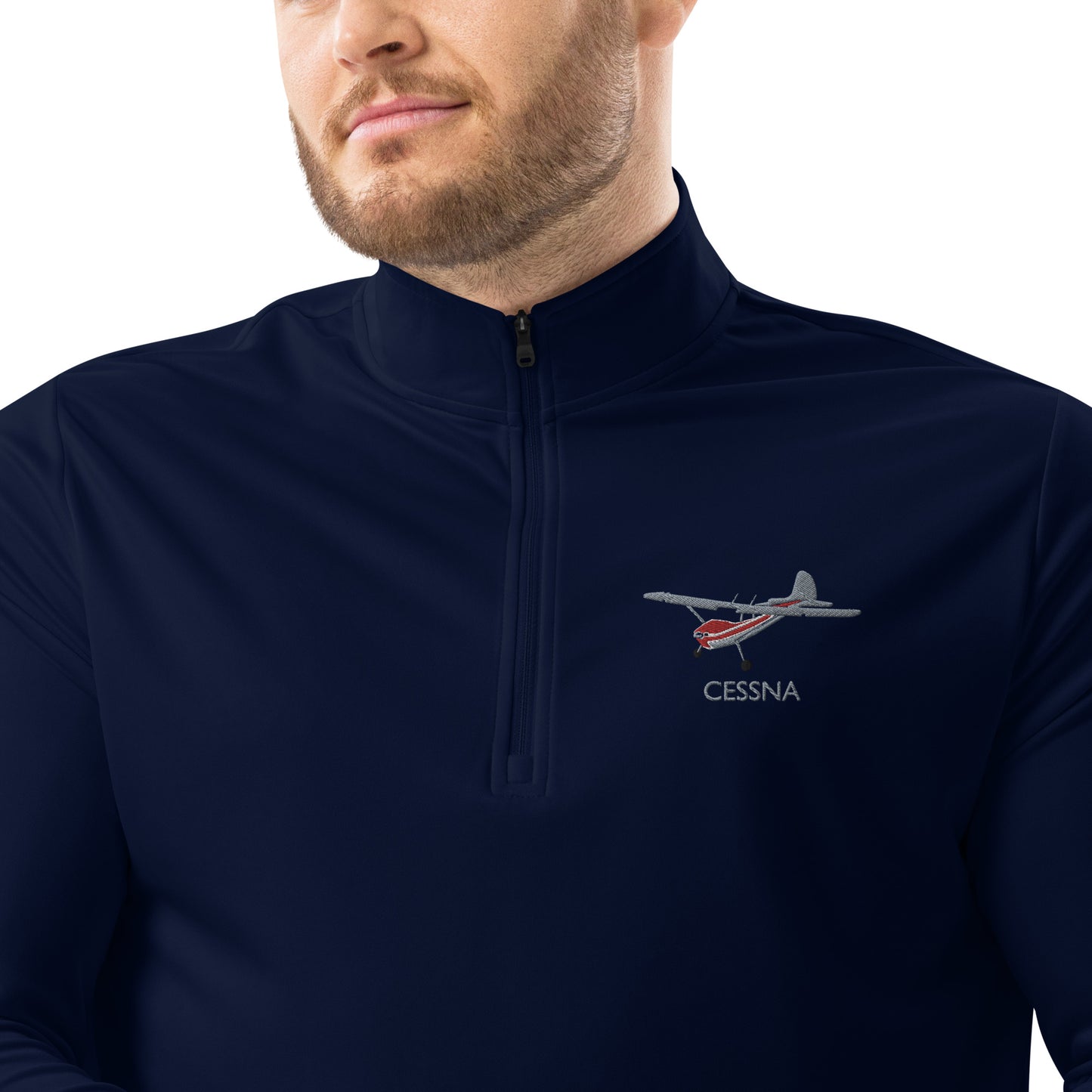 CESSNA 170 Polished grey - Red Embroidered ECO Sustainable UPF 50+ Quarter zip pullover - Recycled Polyester.