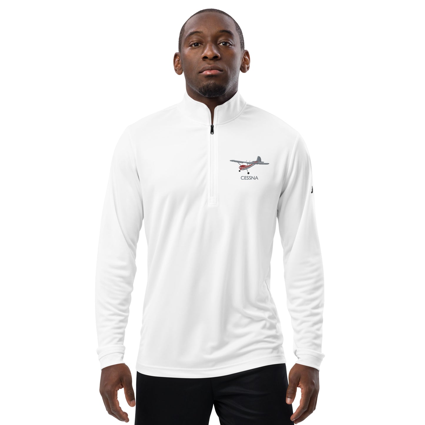 CESSNA 170 Polished grey - Red Embroidered ECO Sustainable UPF 50+ Quarter zip pullover - Recycled Polyester.