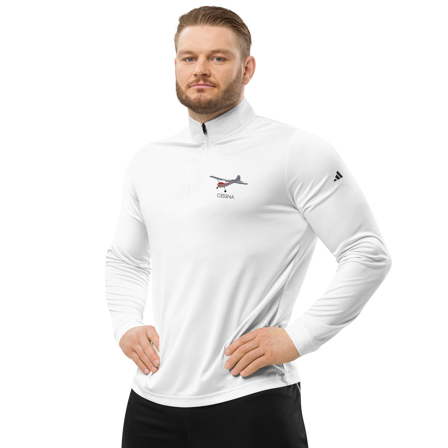 CESSNA 170 Polished grey - Red Embroidered ECO Sustainable UPF 50+ Quarter zip pullover - Recycled Polyester.