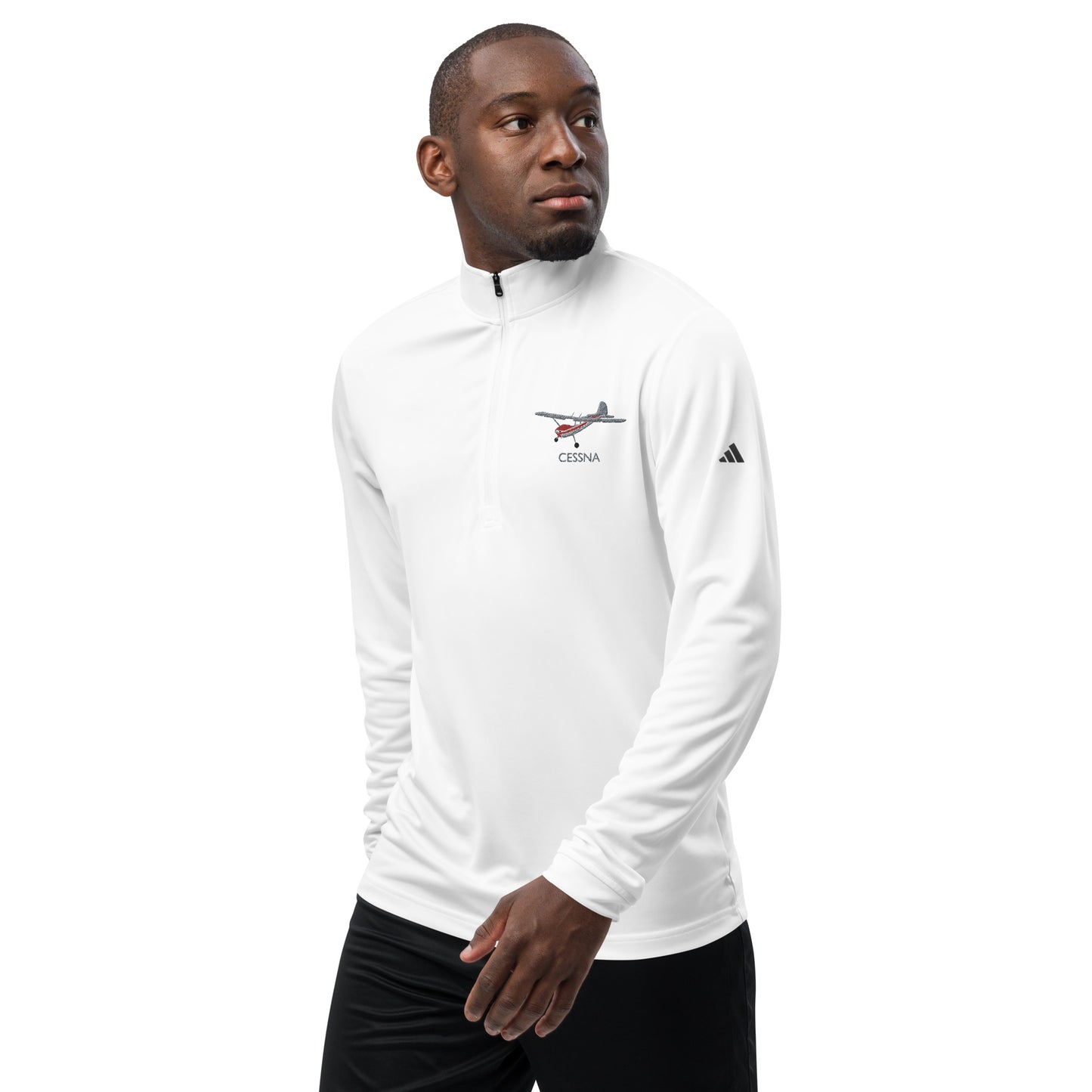 CESSNA 170 Polished grey - Red Embroidered ECO Sustainable UPF 50+ Quarter zip pullover - Recycled Polyester.