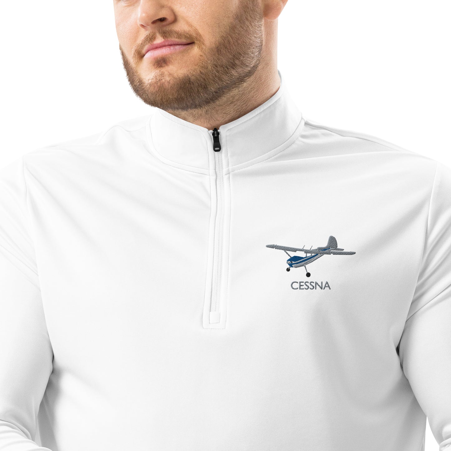 CESSNA 170 Polished grey - Blue Embroidered ECO Sustainable UPF 50+ Quarter zip pullover - Recycled Polyester