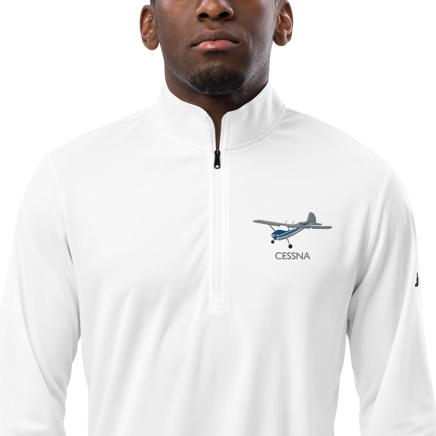 CESSNA 170 Polished grey - Blue Embroidered ECO Sustainable UPF 50+ Quarter zip pullover - Recycled Polyester