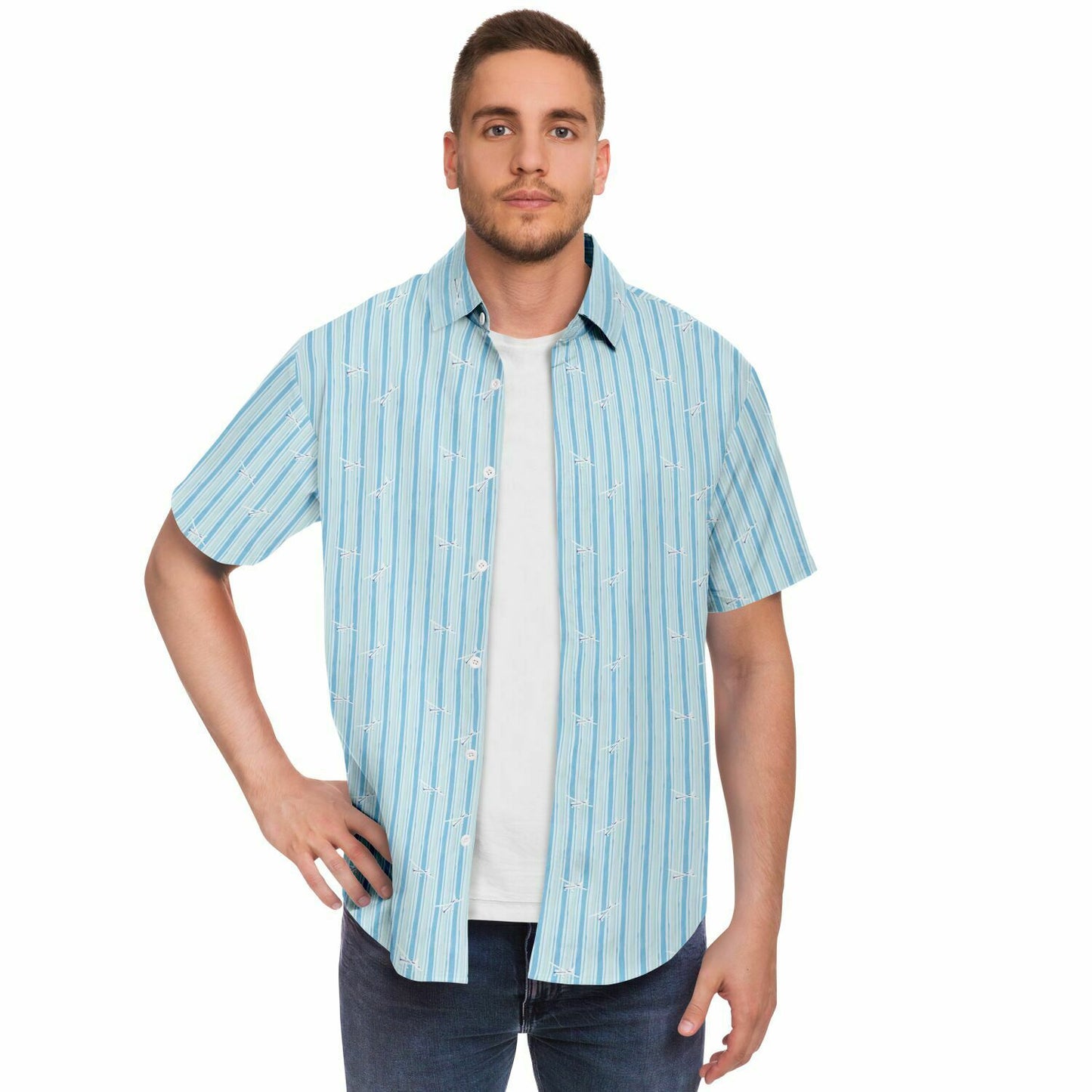 Button-down striped shirt CESSNA 172 Skyhawk white-blue aircraft - poplin feel- Short-sleeve