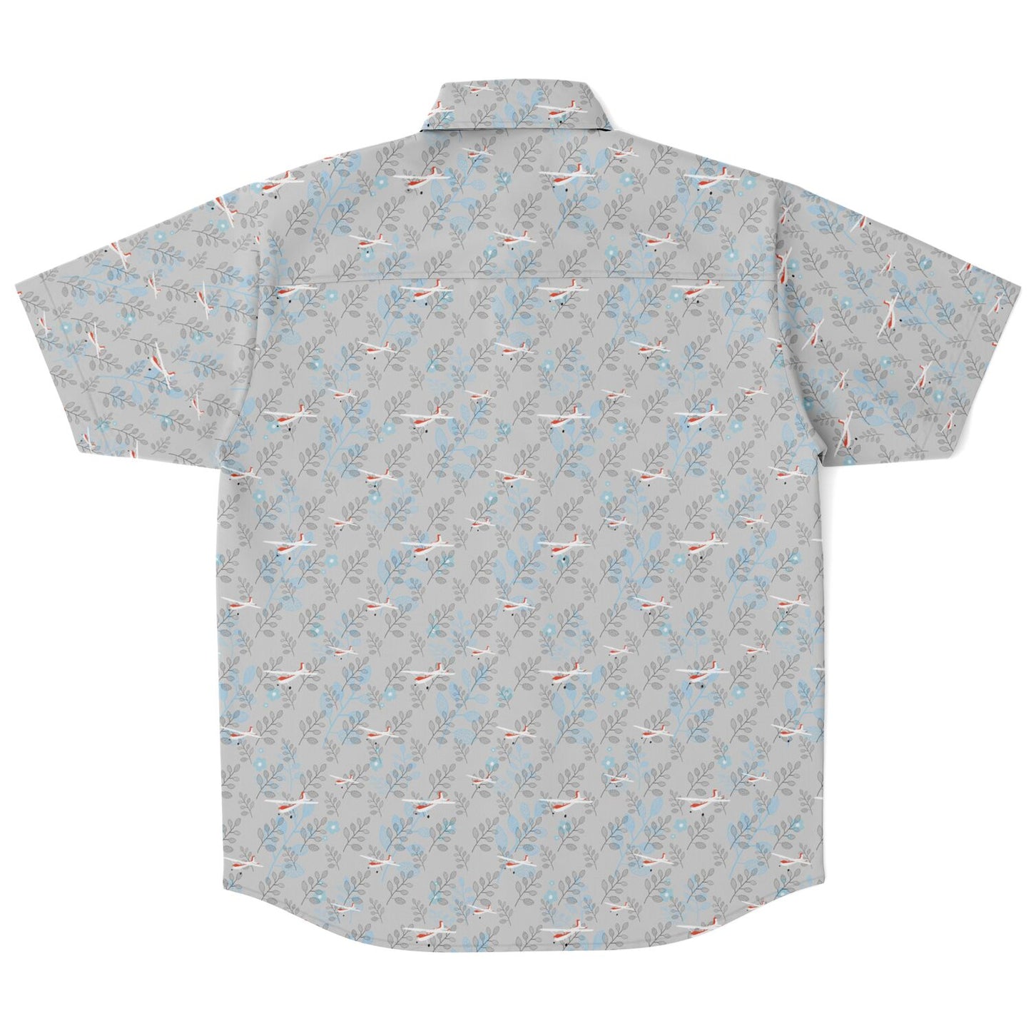 CESSNA 180 Skywagon Printed Short Sleeve Button Down Shirt - Botanical Light grey - poplin