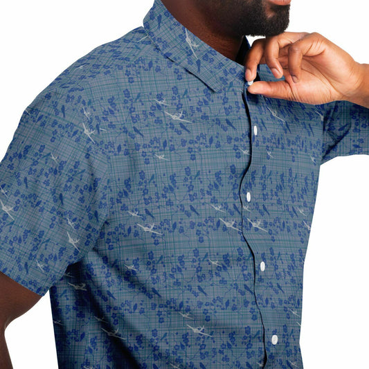 Button-down shirt SWIFT aircraft Short Sleeve whimsical navy background  print