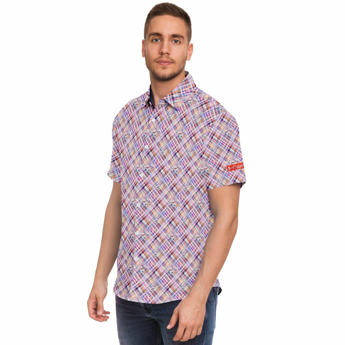 ErCoupe Aviation Summer Plaid - Short-sleeve button-down shirt - Pink plaid - poplin