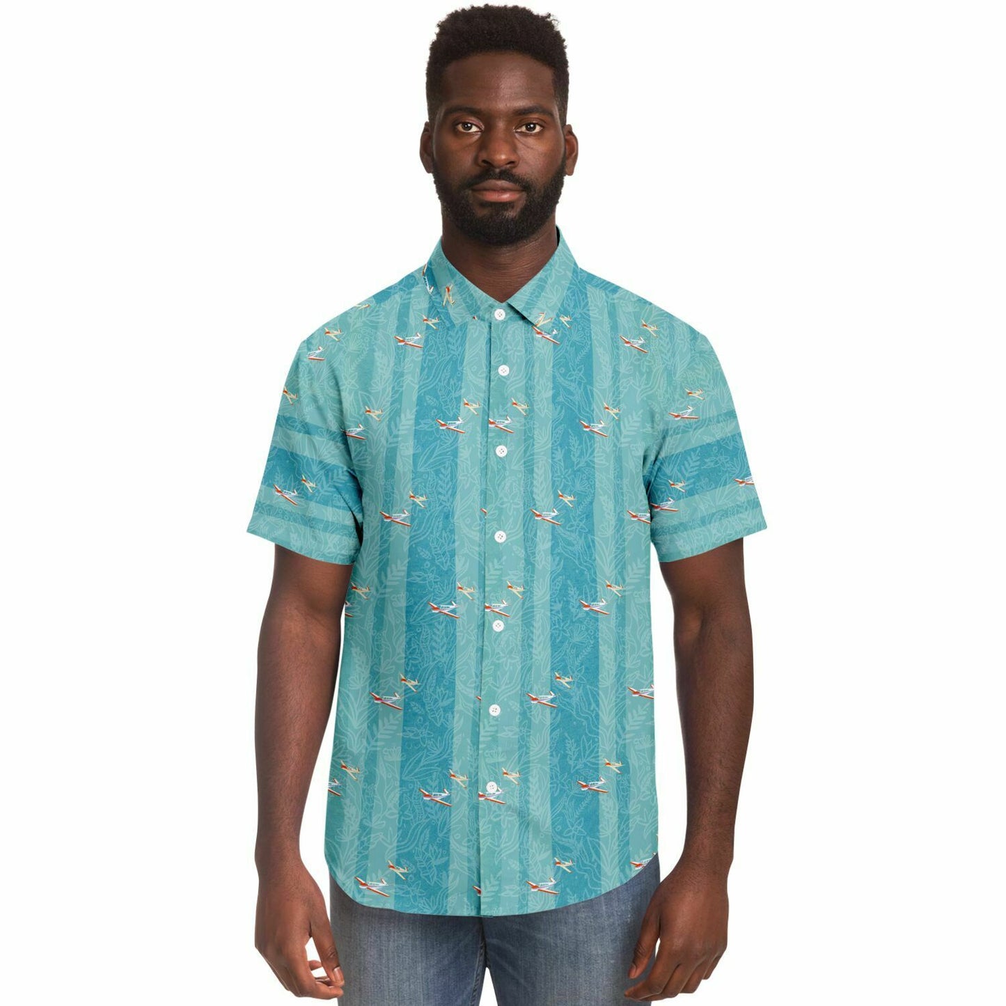 Vintage VTAIL BONANZA printed Short Sleeve Button Down Shirt - poplin