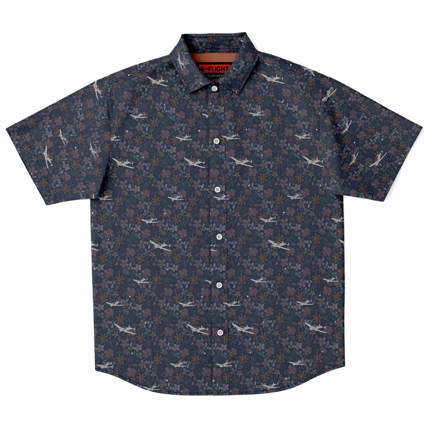 ErCoupe printed Short Sleeve Button Down Shirt - dark floral - poplin