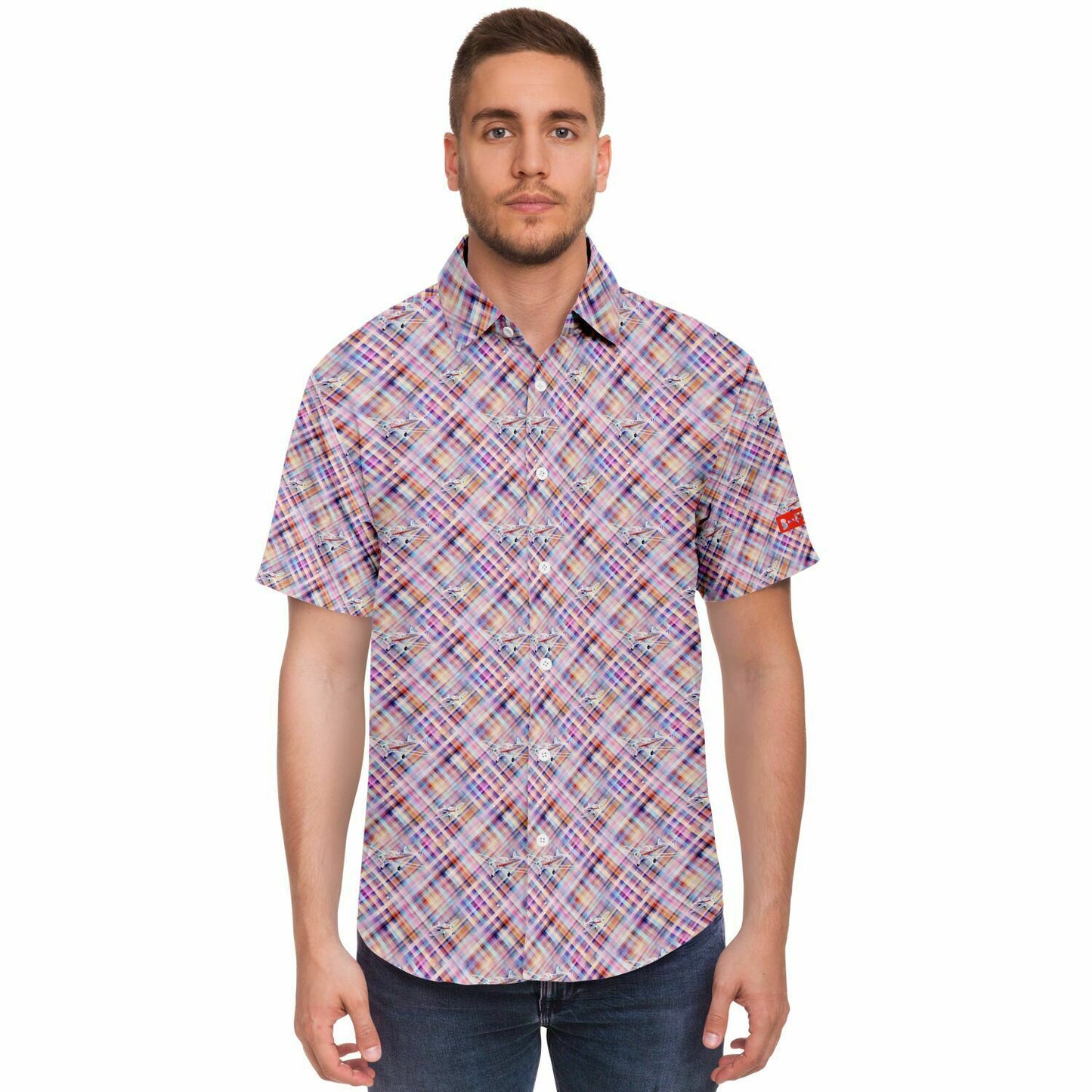 ErCoupe Aviation Summer Plaid - Short-sleeve button-down shirt - Pink plaid - poplin