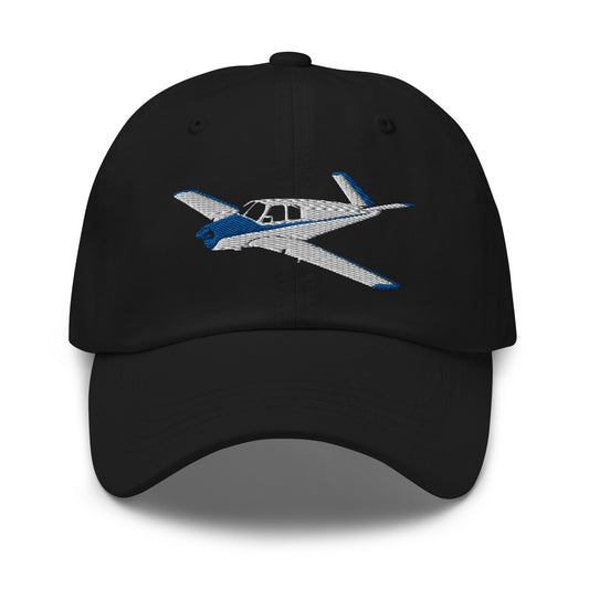 V-Tail BONANZA White-Blue Embroidered Classic Cotton Twill Aviation Hat.