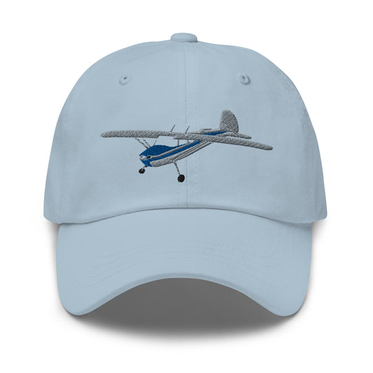 CESSNA 140 polished grey- blue aircraft embroidered CUSTOM N Number Aviation cotton twill hat - Minimum 3 order