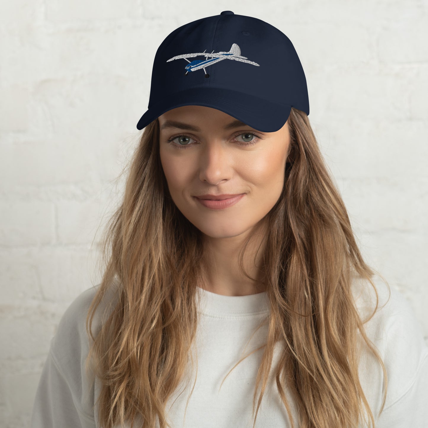 CESSNA 170 White Blue aircraft CUSTOM N Number Cotton Chino Twill hat