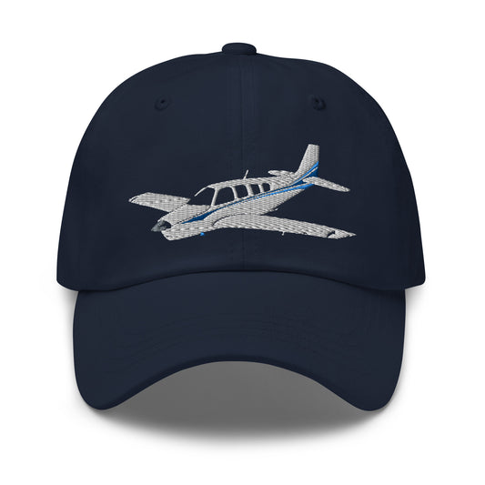 BONANZA A36 white- blue stripe paint scheme Embroidered Classic Cotton Twill Aviation Hat.