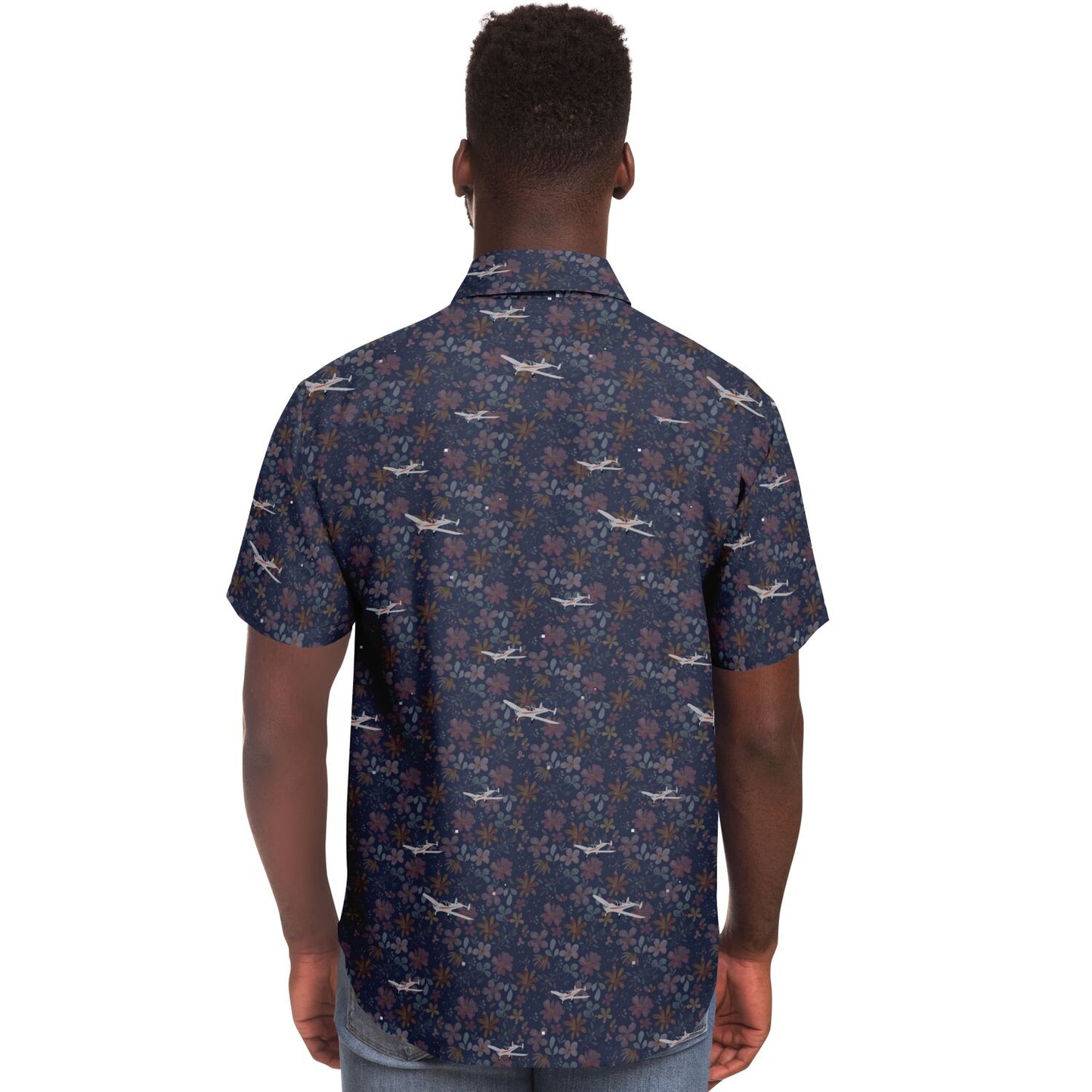 ErCoupe printed Short Sleeve Button Down Shirt - dark floral - poplin