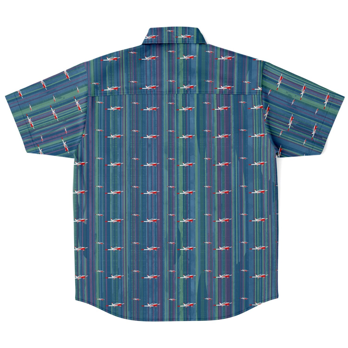 CHEROKEE aircraft Printed Short Sleeve Button Down Shirt - Vintage blue - poplin