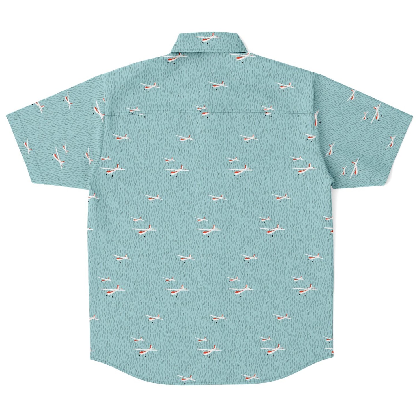 CESSNA 180 Skywagon Printed Short Sleeve Button Down Shirt - Light Turquoise - Poplin