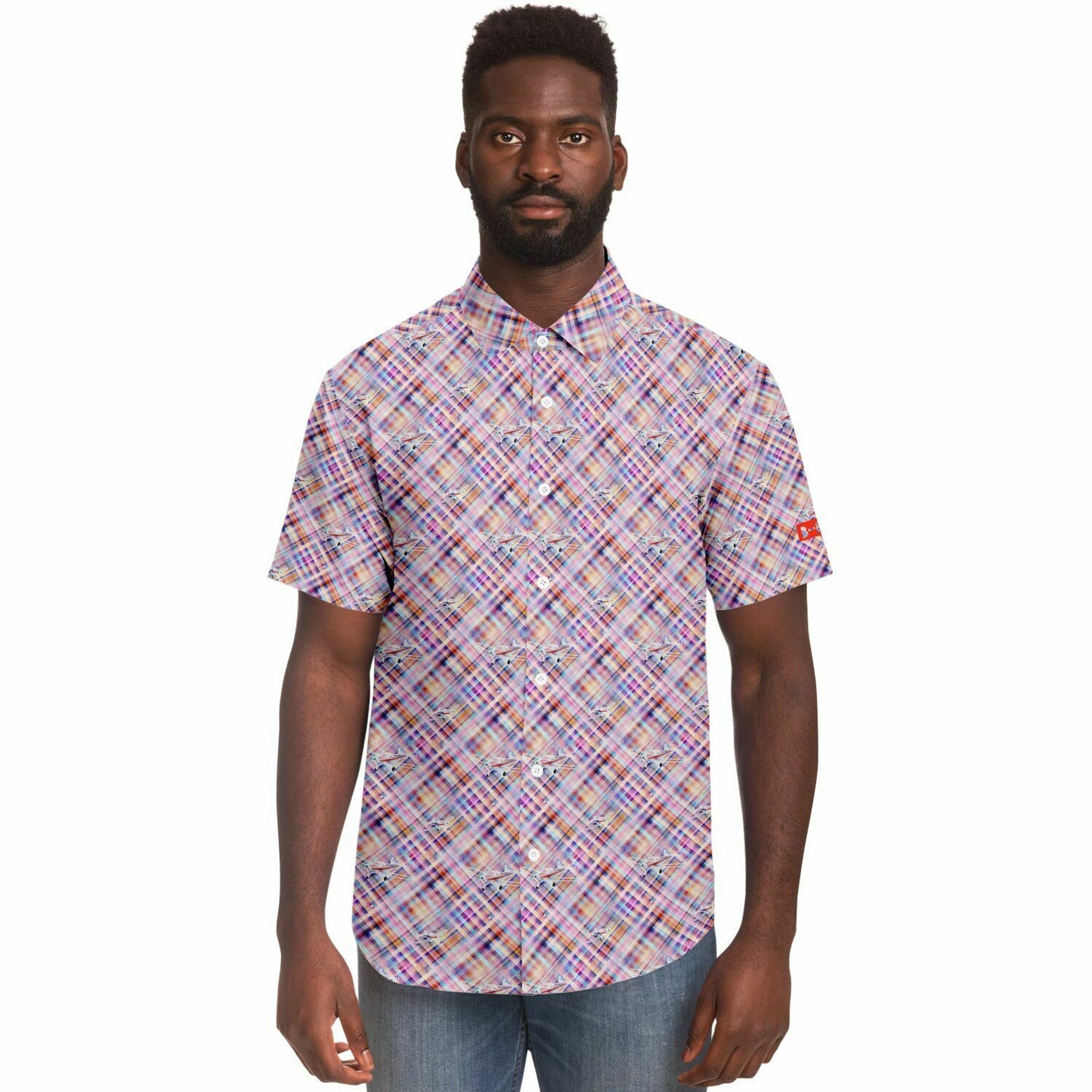 ErCoupe Aviation Summer Plaid - Short-sleeve button-down shirt - Pink plaid - poplin