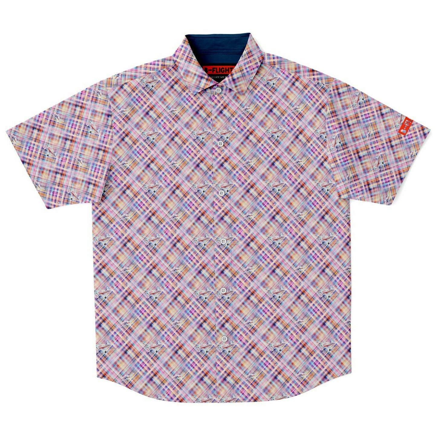 ErCoupe Aviation Summer Plaid - Short-sleeve button-down shirt - Pink plaid - poplin