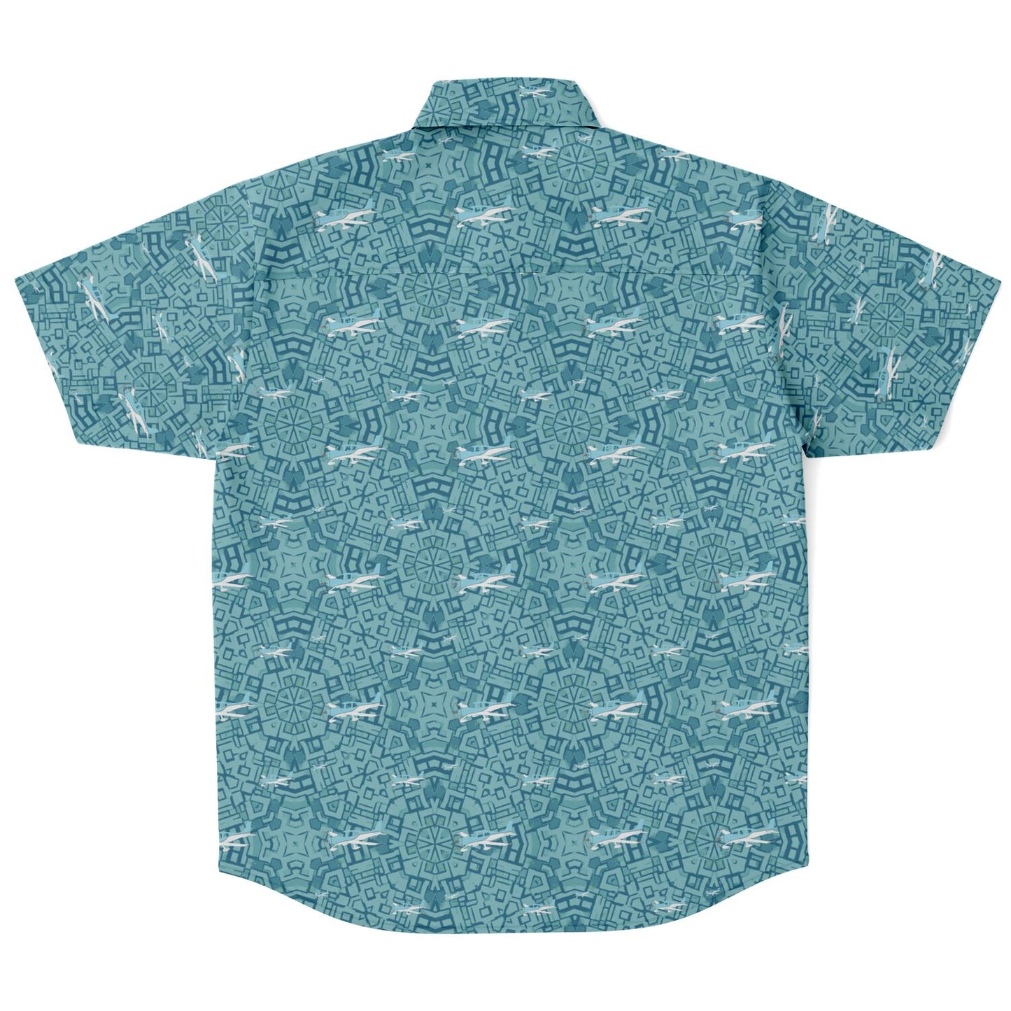 Button-down abstract printed CIRRUS white-blue aircraft - poplin feel- Short-sleeve