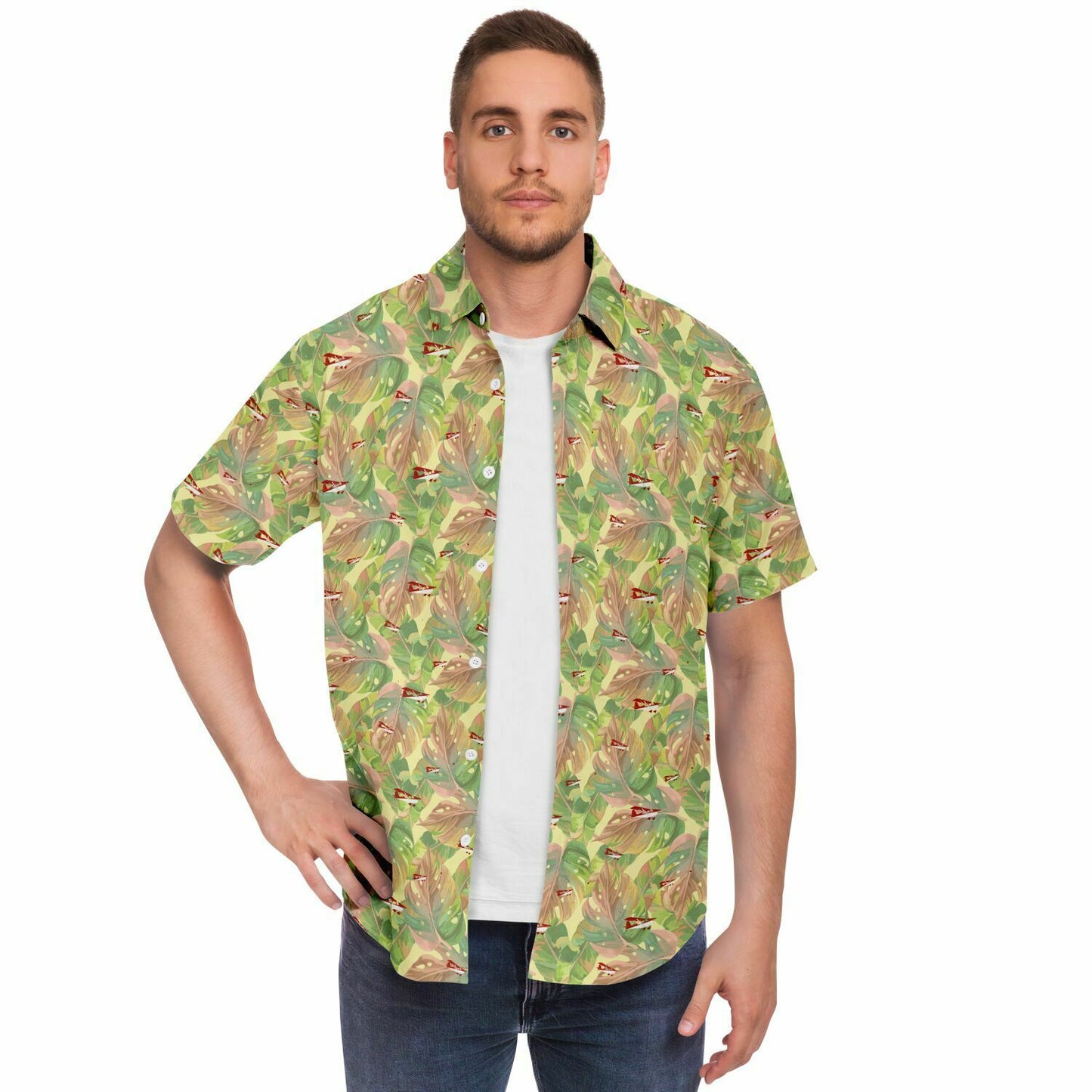 CITABRIA printed Short Sleeve Button Down Shirt - Vintage leaves - poplin