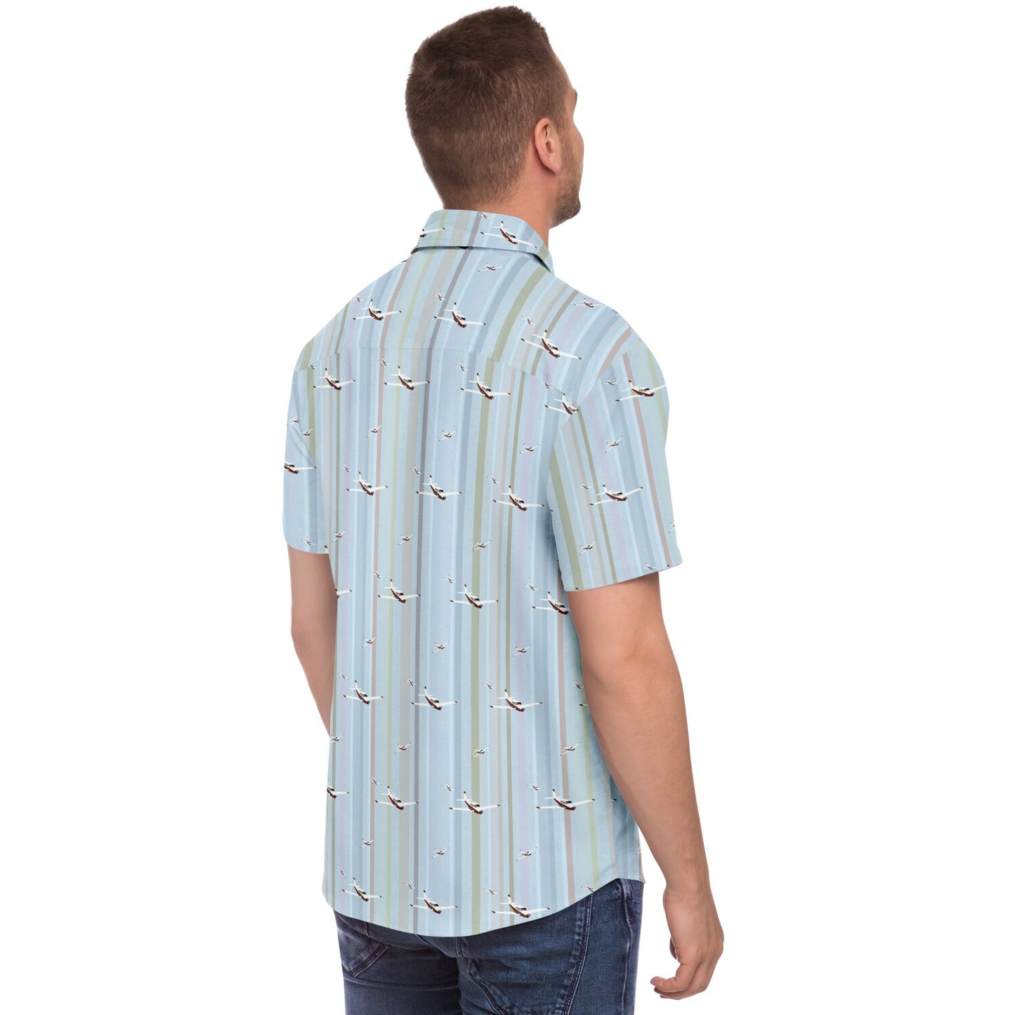 Piper Comanche printed blue stripe Short Sleeve Button Down Shirt