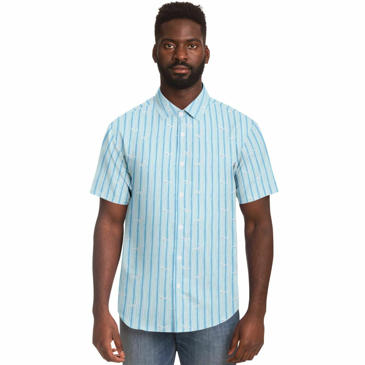 Button-down striped shirt CESSNA 172 Skyhawk white-blue aircraft - poplin feel- Short-sleeve