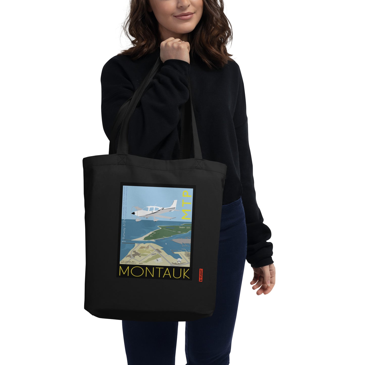 CIRRUS Aviation Eco Organic cotton Tote Bag - Vintage style graphic Montauk Airport, Long Island, NY.