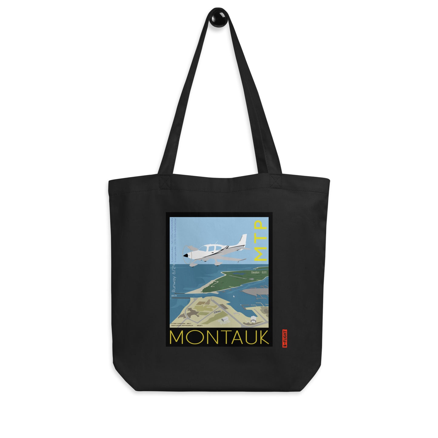 CIRRUS Aviation Eco Organic cotton Tote Bag - Vintage style graphic Montauk Airport, Long Island, NY.