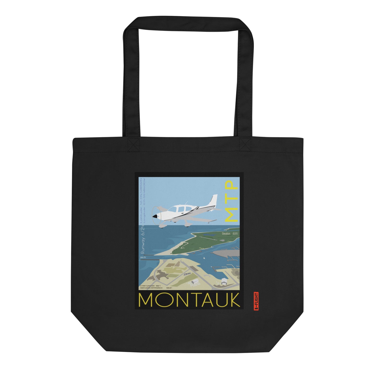 CIRRUS Aviation Eco Organic cotton Tote Bag - Vintage style graphic Montauk Airport, Long Island, NY.