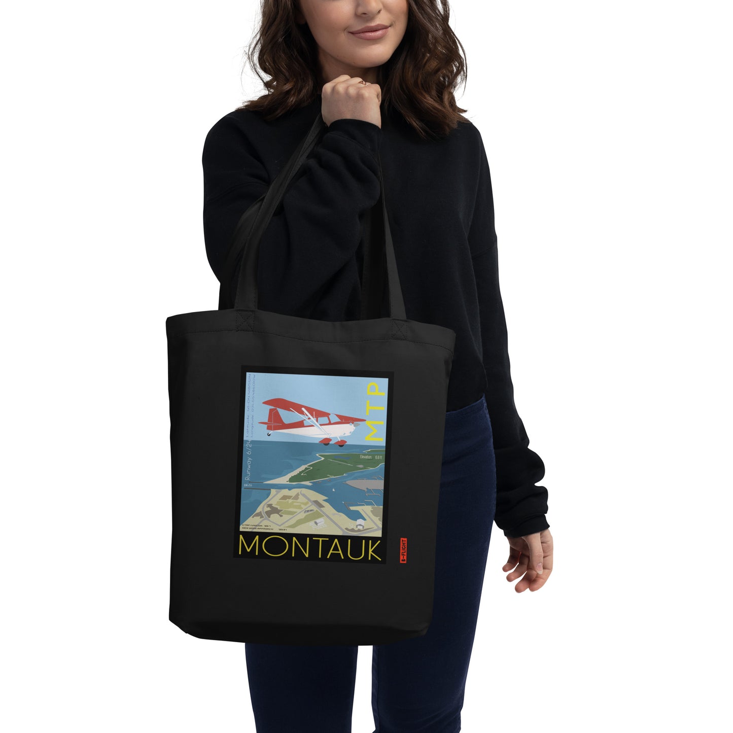 CITABRIA Aviation Eco Organic cotton Tote Bag - Vintage style graphic Montauk Airport MTP, Long Island, NY