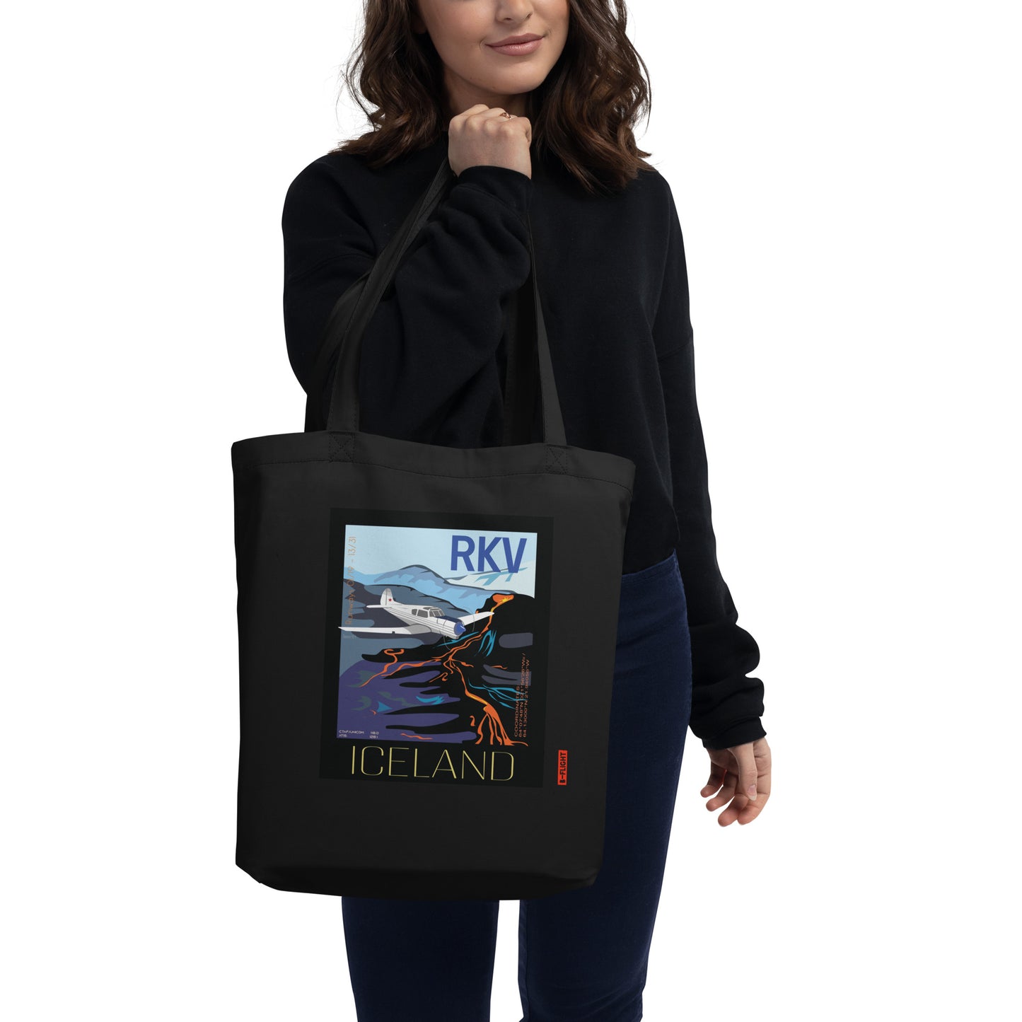 YAK 18T Aviation Eco Organic cotton Tote Bag - Vintage style graphic Iceland  airport RKV