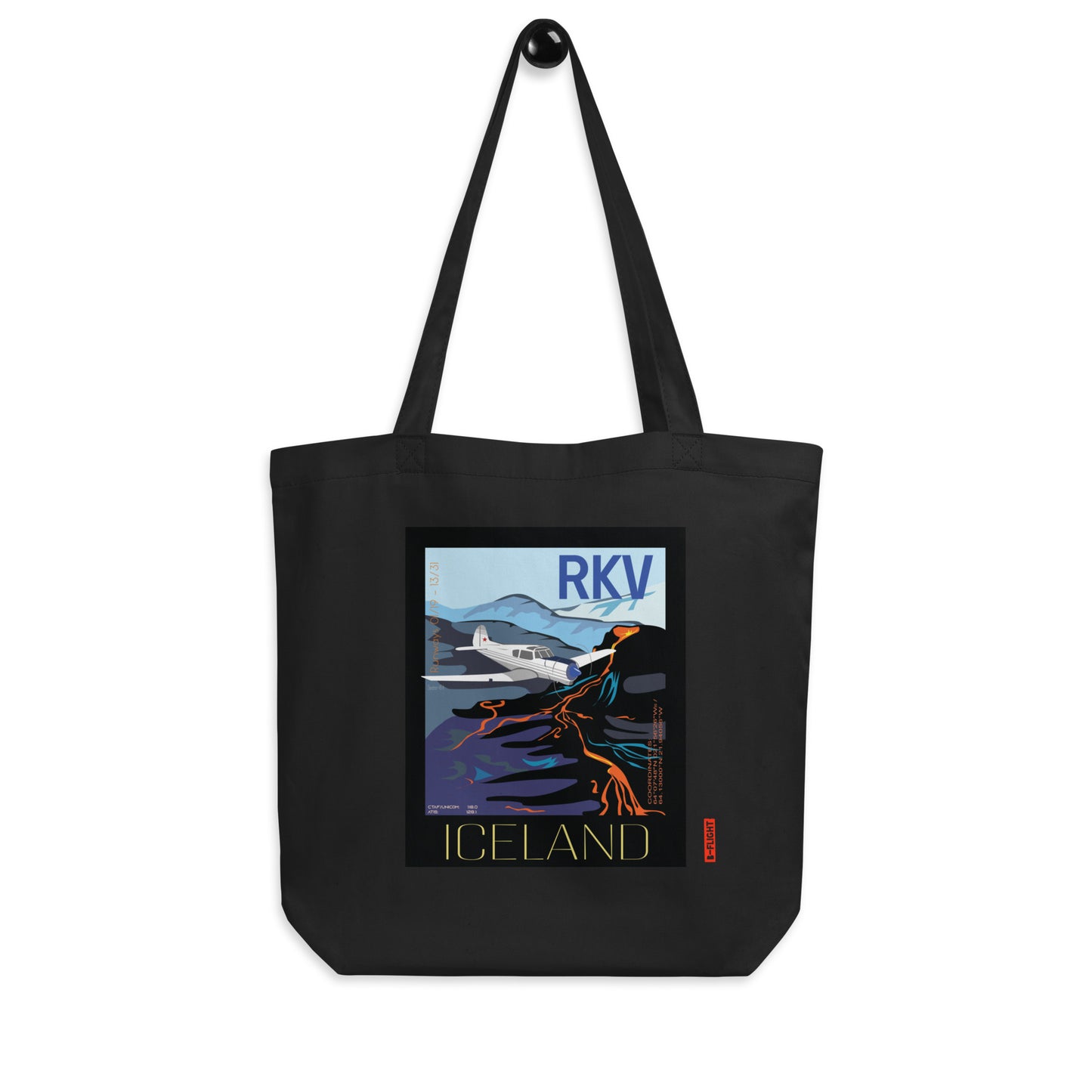 YAK 18T Aviation Eco Organic cotton Tote Bag - Vintage style graphic Iceland  airport RKV