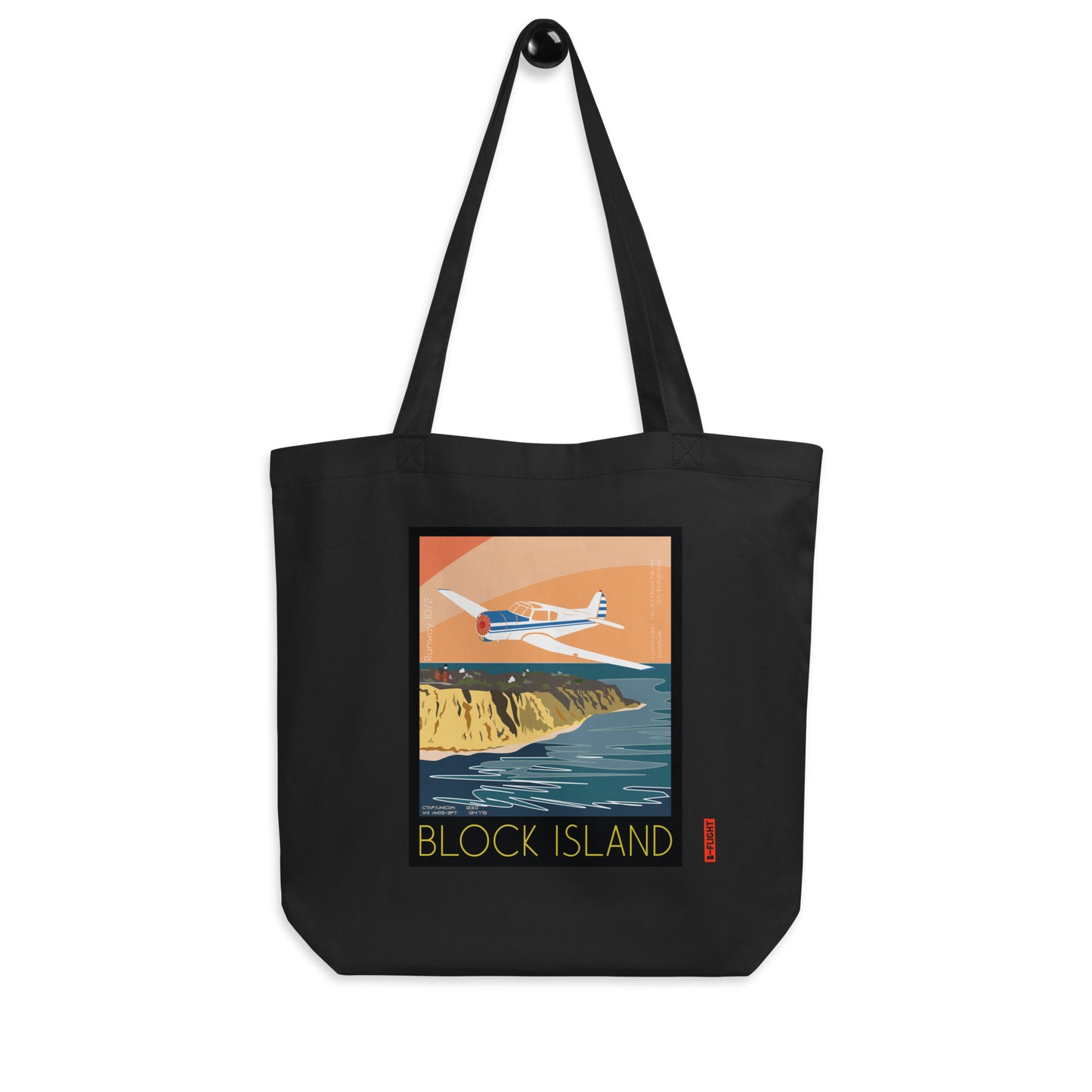 YAK 18T Aviation Eco Organic cotton Tote Bag - Vintage style graphic Block Island airport BID, RI