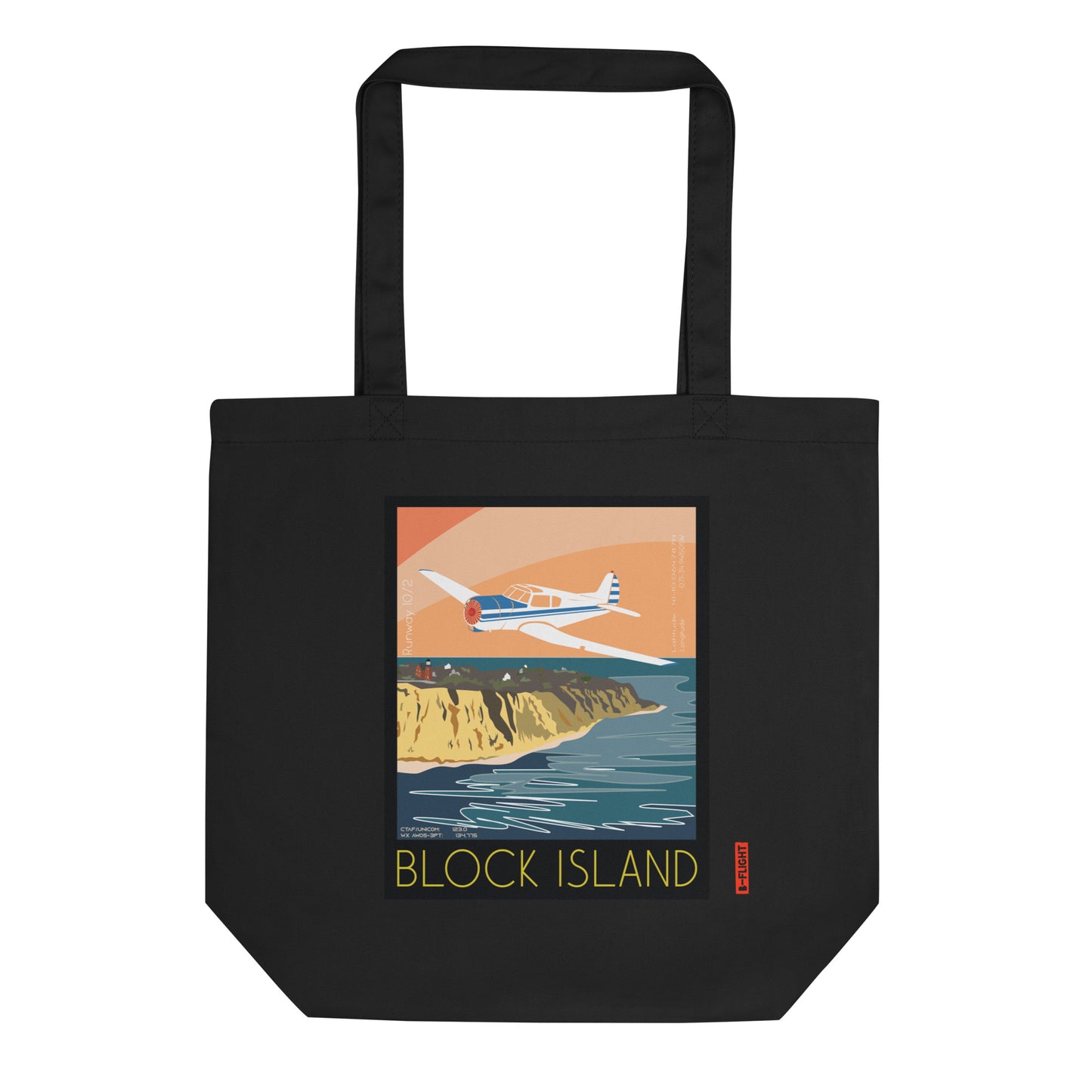 YAK 18T Aviation Eco Organic cotton Tote Bag - Vintage style graphic Block Island airport BID, RI