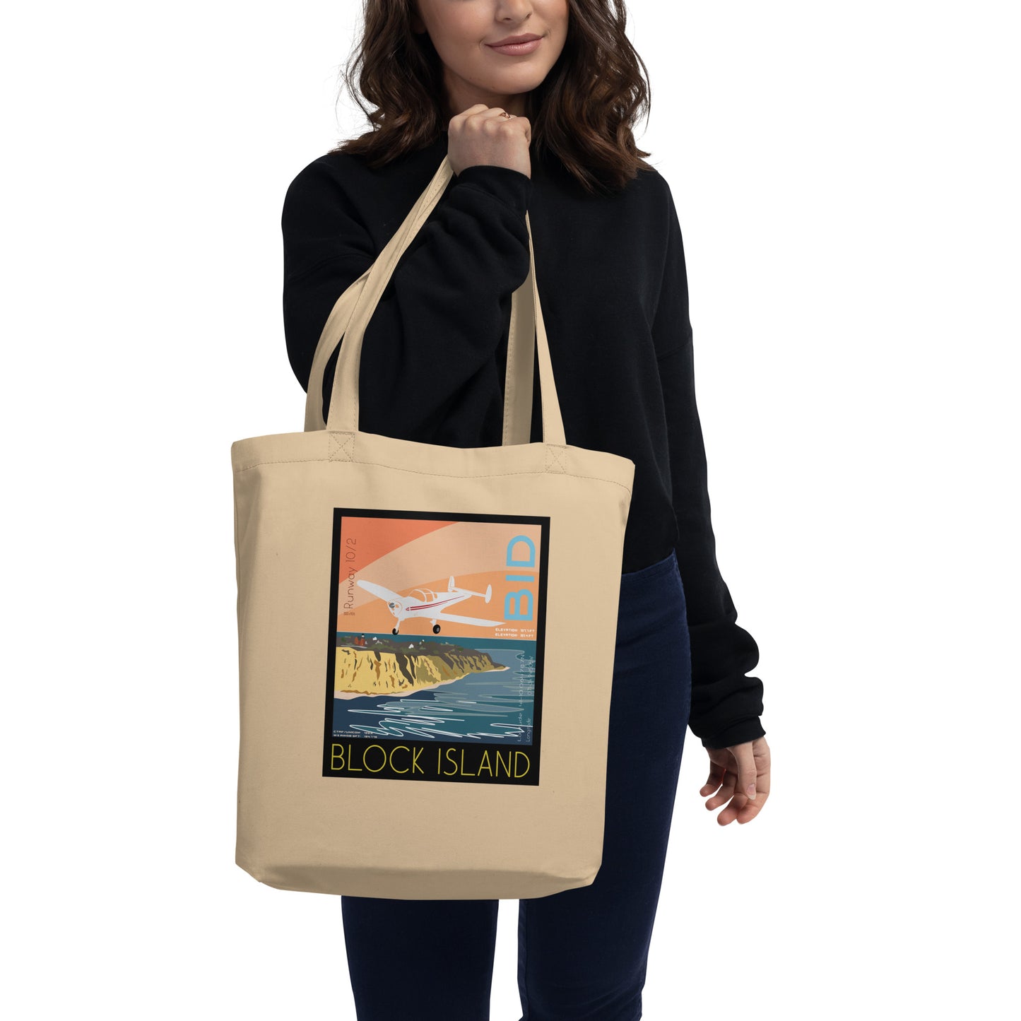 ERCOUPE exclusive vintage Block Island graphic Eco Tote Aviation Medium Bag