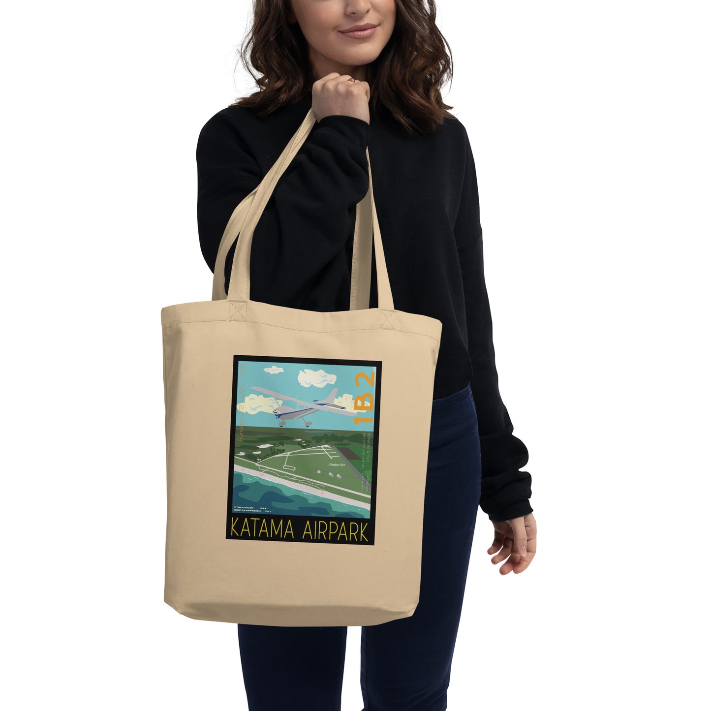 CESSNA 172 Aviation Cotton Eco Tote Bag - Exclusive Vintage  Katama Airpark graphic