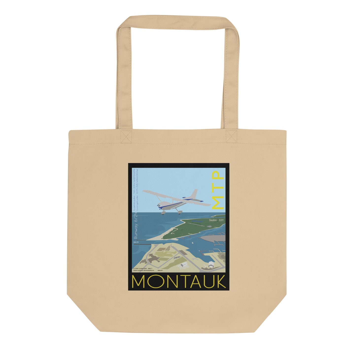 CESSNA 172 Aviation Cotton Eco Tote Bag - Exclusive Vintage  Montauk Airport graphic