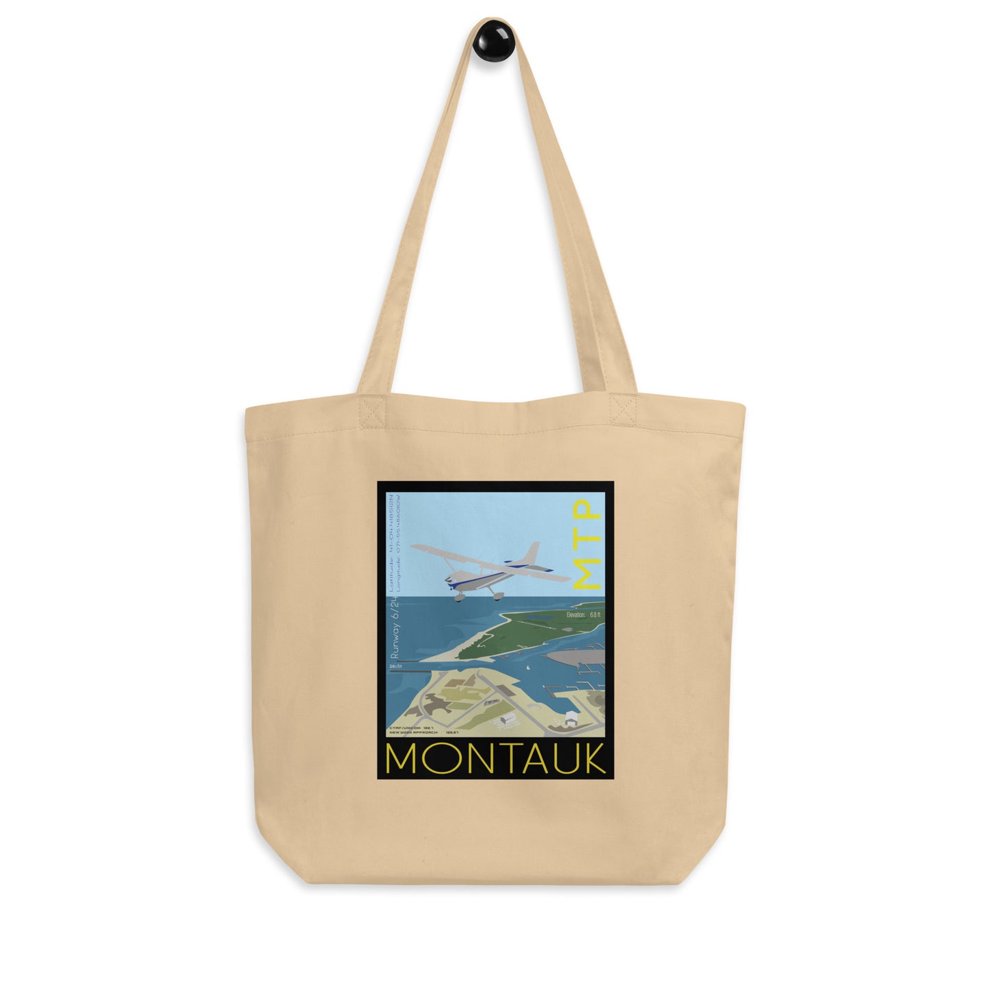 CESSNA 172 Aviation Cotton Eco Tote Bag - Exclusive Vintage  Montauk Airport graphic