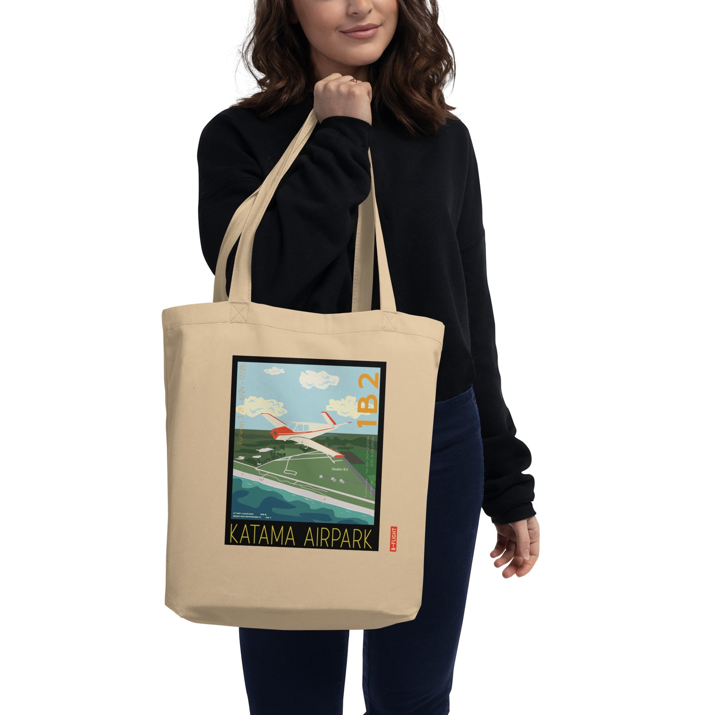 BONANZA V-TAIL  Aviation Eco Organic cotton Tote Bag - Vintage style graphic Katama Airpark, Martha's Vineyard MA