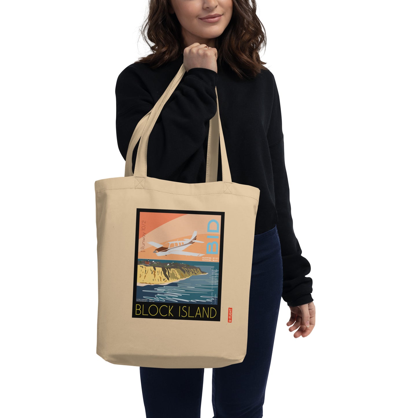 BONANZA A36 Aviation Eco Organic cotton Tote Bag - Vintage style graphic Block Island, RI.