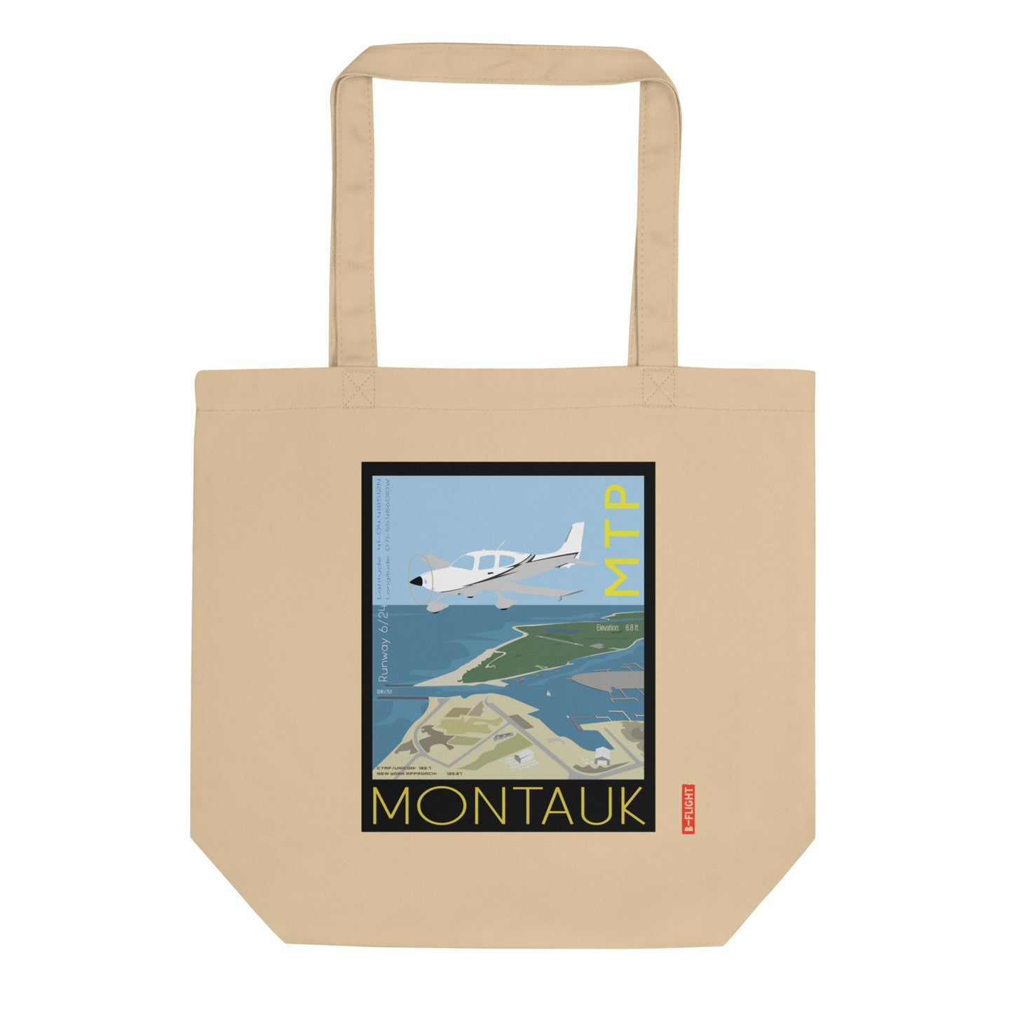 CIRRUS Aviation Eco Organic cotton Tote Bag - Vintage style graphic Montauk Airport, Long Island, NY.