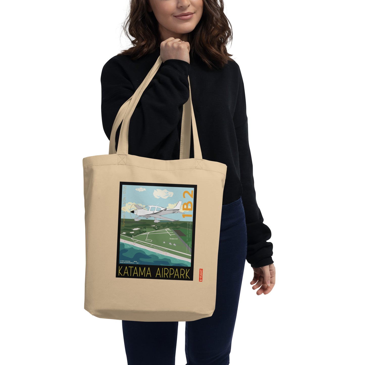 CIRRUS Aviation Eco Organic cotton Tote Bag - Vintage style graphic Katama Airpark, Martha's Vineyard, MA