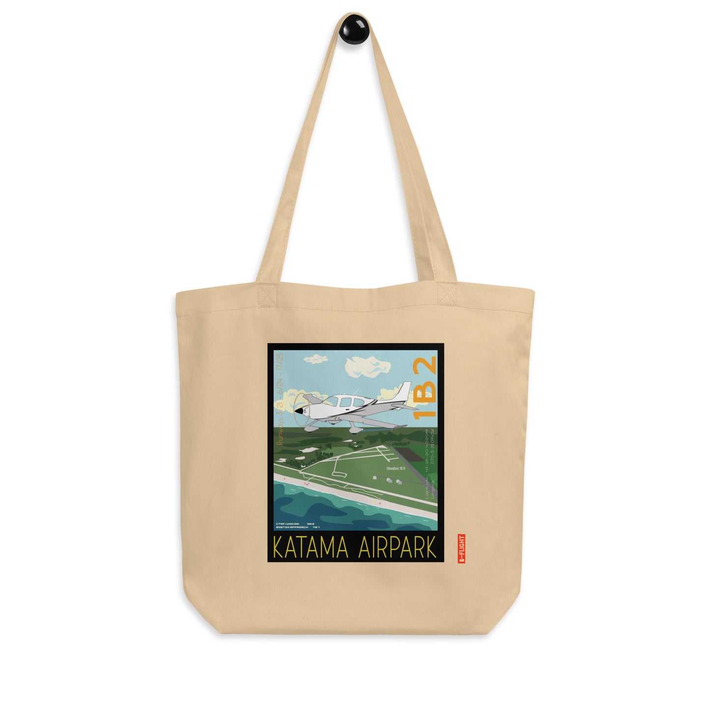 CIRRUS Aviation Eco Organic cotton Tote Bag - Vintage style graphic Katama Airpark, Martha's Vineyard, MA