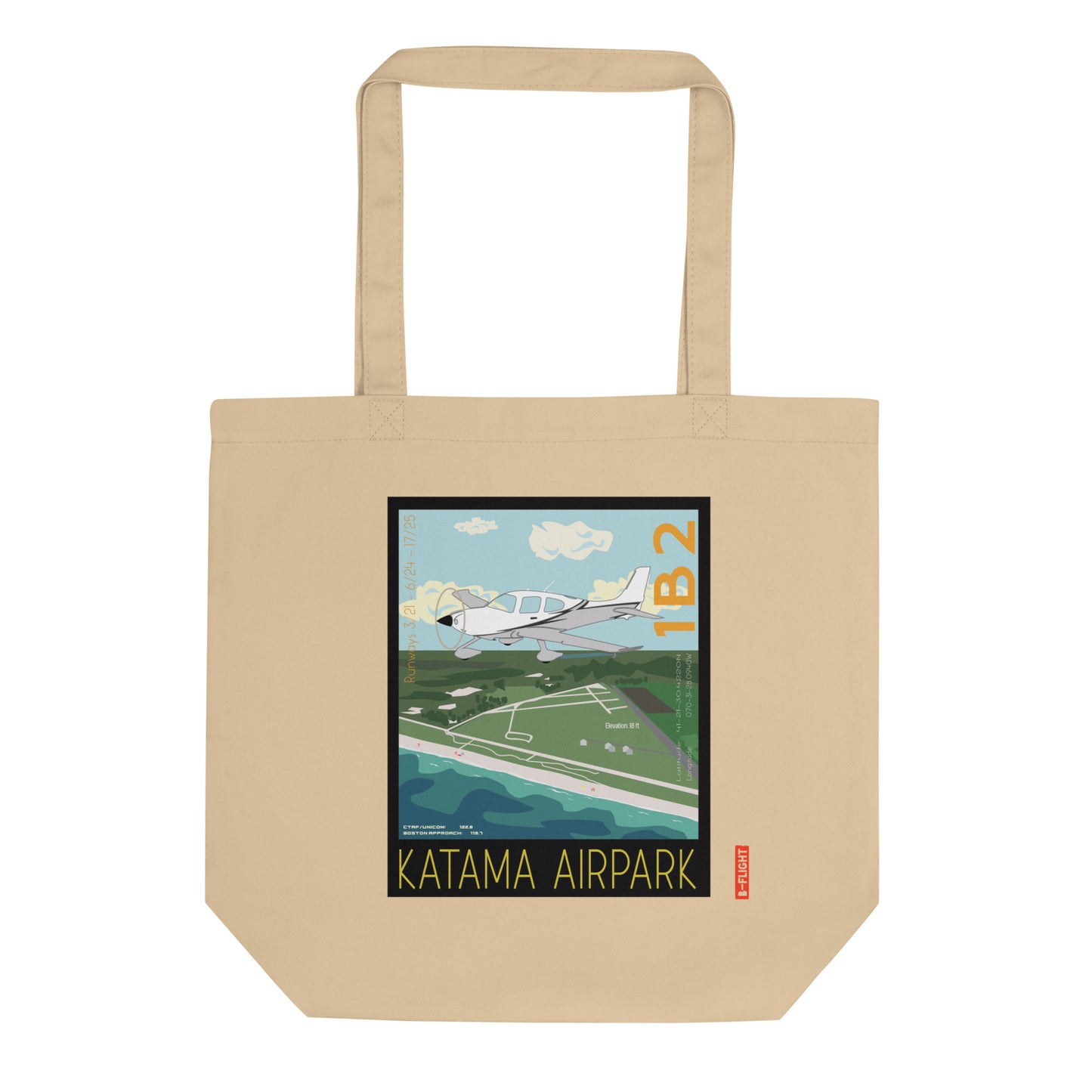 CIRRUS Aviation Eco Organic cotton Tote Bag - Vintage style graphic Katama Airpark, Martha's Vineyard, MA